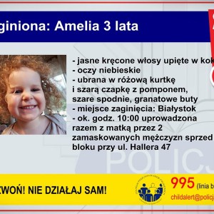 CHILD ALERT. Poszukiwana 3-letnia Amelka