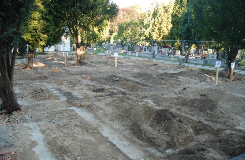 Prace ekshumacyjne w kwaterze Ł na cmentarzu wojskowym na Powązkach