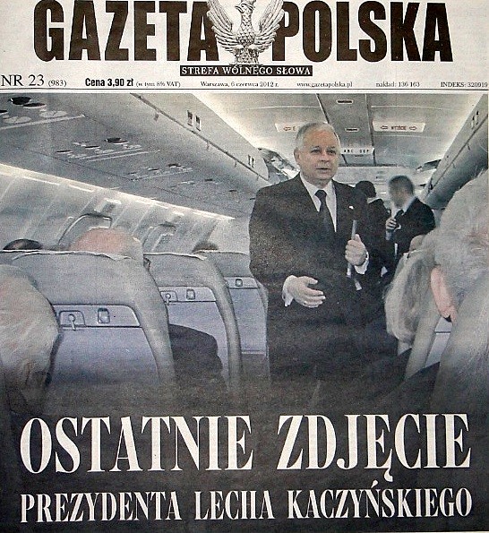 Pierwsza strona najnowszego wydania Gazety Polskiej ze zdjęciem śp. Prezydenta Lecha Kaczyńskiego autorstwa Wojciecha Seweryna 