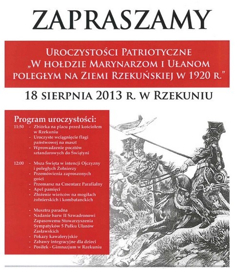 Uroczystości patriotyczne &#8222;W Hołdzie Marynarzom i Ułanom Poległym na Ziemi Rzekuńskiej w 1920 Roku&#8221; 