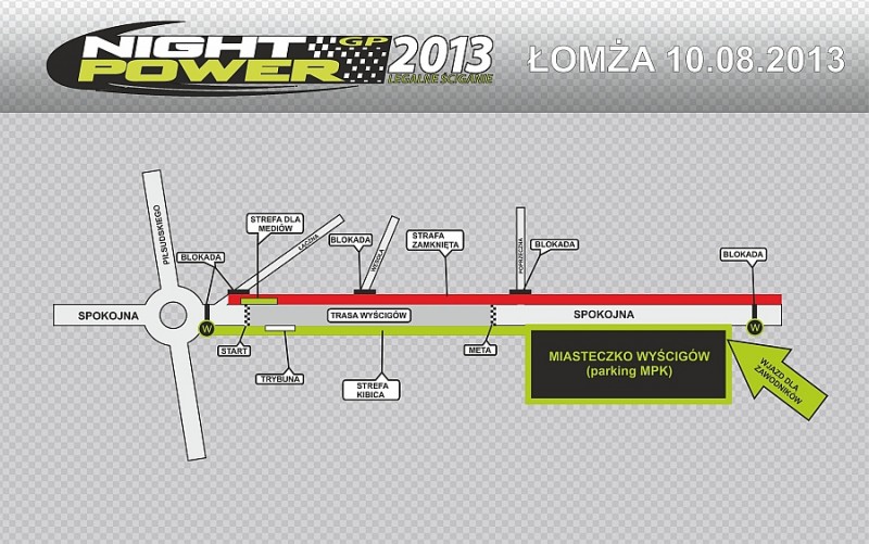 Mapka z umiejscowieniem trasy wyścigów w Łomży