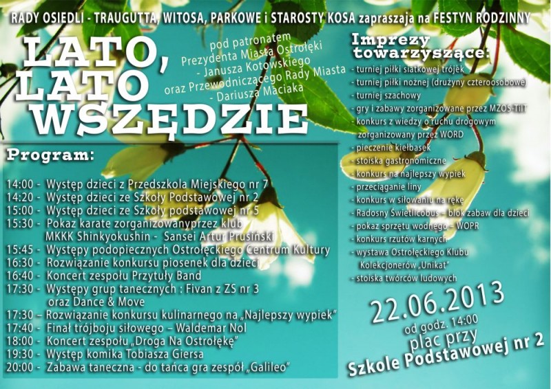 Festyn „Lato, lato wszędzie” odbędzie się w najbliższą sobotę, 22 czerwca na placu przy Szkole Podstawowej nr 2.