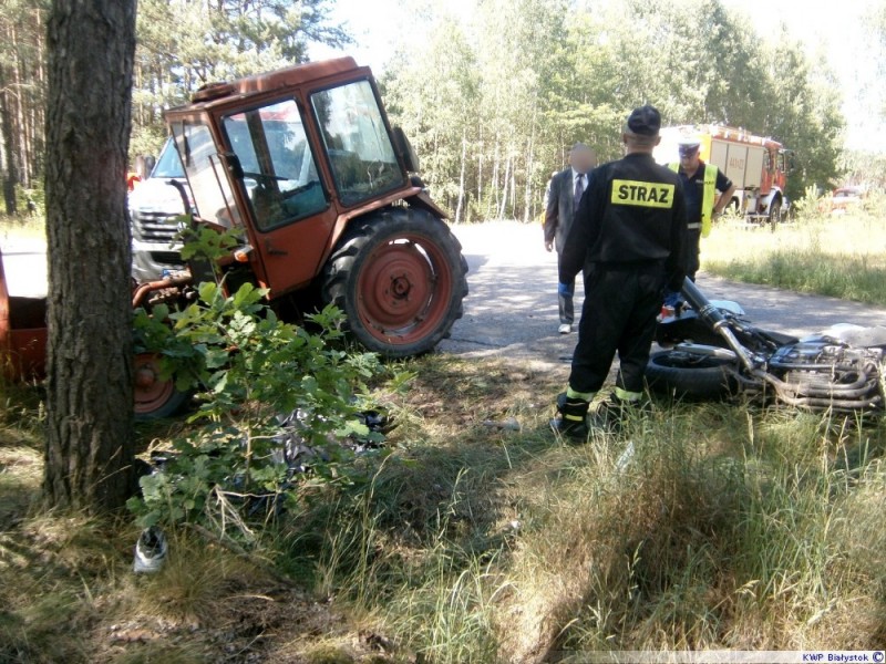 Śmiertelny wypadek, motocykl zderzył się z ciągnikiem, fot. podlaska.policja.gov.pl