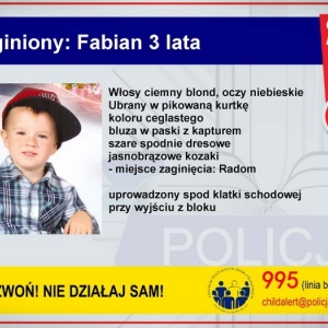 Child Alert: Z Radomia uprowadzono 3-letniego Fabiana