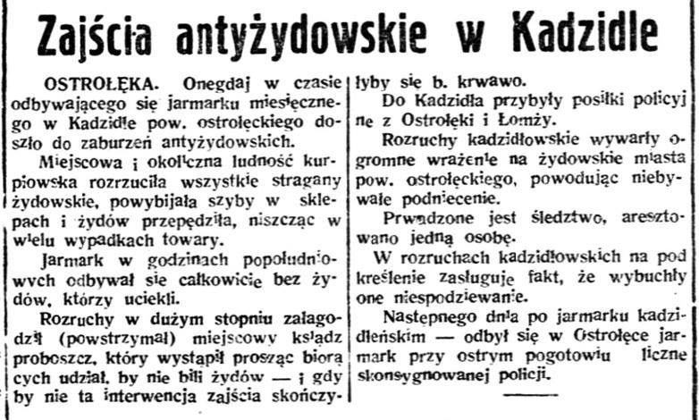 Wycinek prasowy z 1938 roku, fot. Kurpie - Historia i Trwanie (facebook)