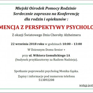 Konferencja „Demencja z perspektywy psychologa”
