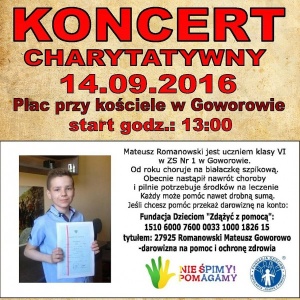 „Nie śpimy! Pomagamy” - Goworowo zagra dla Mateusza