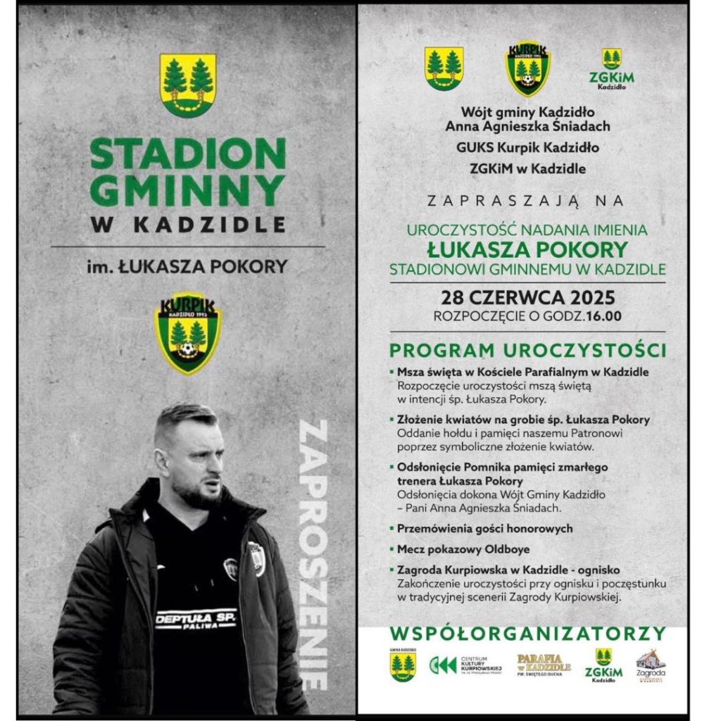 Stadion Gminny w Kadzidle otrzyma imię Łukasza Pokory [PROGRAM UROCZYSTOŚCI]