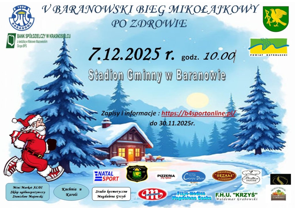 Pobiegną po zdrowie! Mikołajkowy bieg już po raz piąty w Baranowie [ZAPISY]