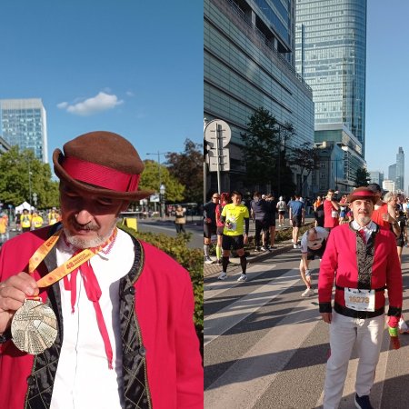 Przebiegł maraton... w stroju kurpiowskim! "Kochani, wytrzymałem i dotarłem do mety"
