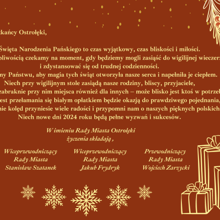 Życzenia Bożonarodzeniowe od Rady Miasta Ostrołęki