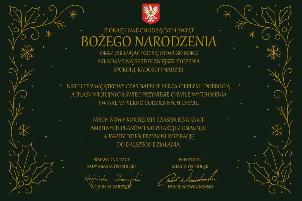 Życzenia Bożonarodzeniowe od Prezydenta Miasta Ostrołęki i Rady Miasta Ostrołęki