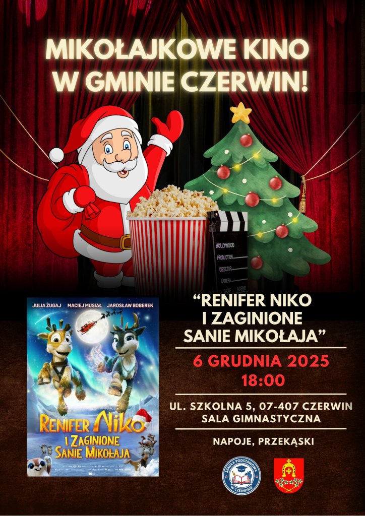 Mikołajkowe kino w Czerwinie: "Renifer Niko i zaginione sanie Mikołaja"