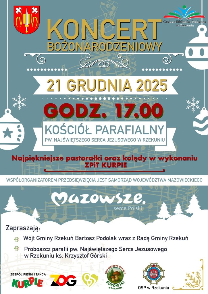 Wójt gminy Rzekuń zaprasza na wspólne kolędowanie! Już niedługo koncert bożonarodzeniowy w Rzekuniu