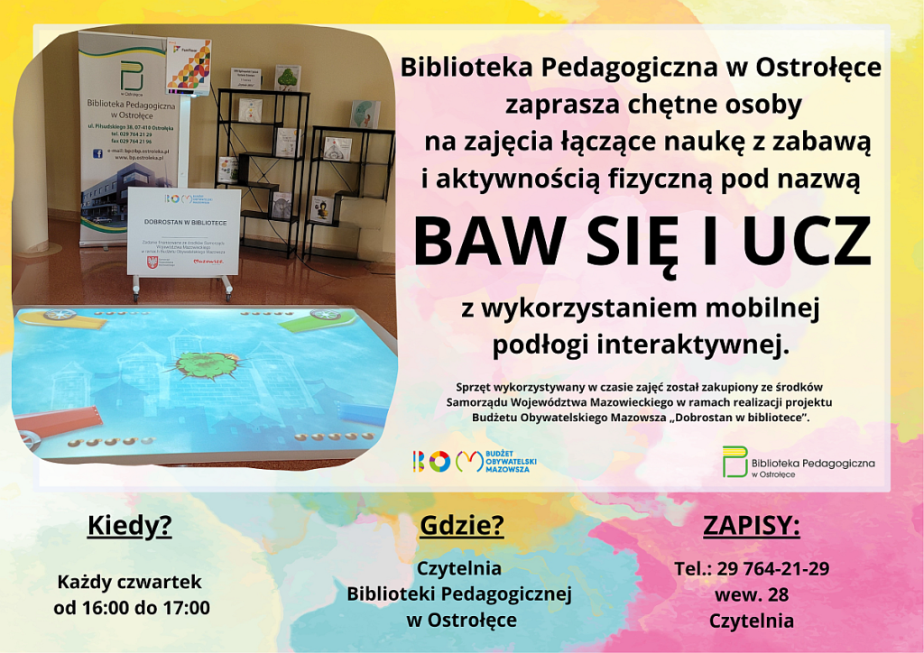 Nauka przez ruch i zabawę. Biblioteka Pedagogiczna w Ostrołęce zaprasza na zajęcia z interaktywną podłogą