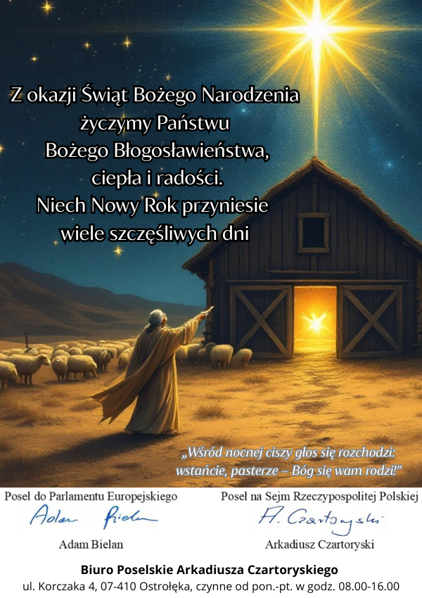 Życzenia Bożonarodzeniowe od Europosła Adama Bielana i Posła Arkadiusza Czartoryskiego