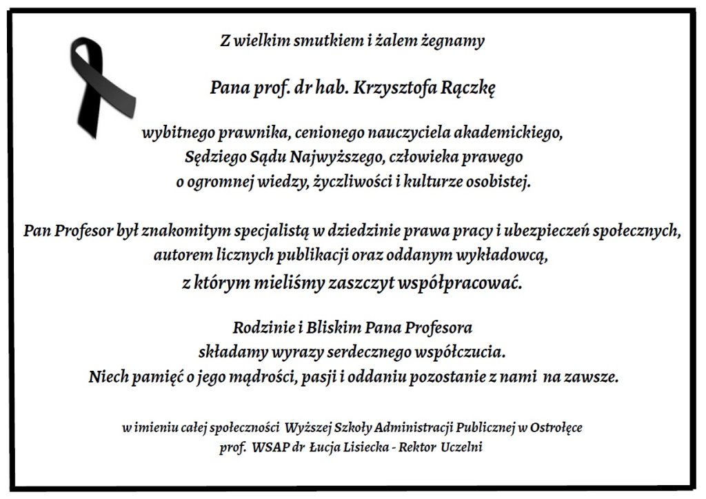 Kondolencje dla Rodziny Profesora Krzysztofa Rączki