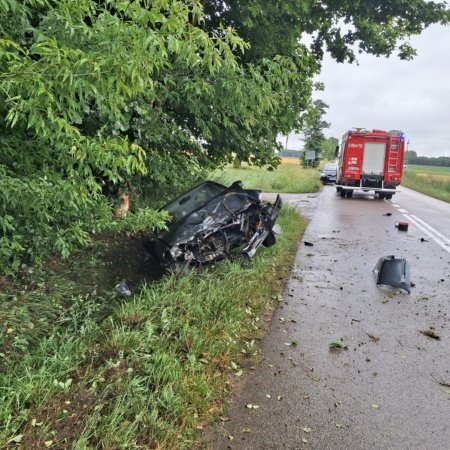 Dramatyczny wypadek. Samochód uderzył w drzewo, poszkodowane dziecko