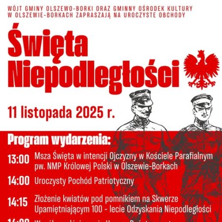 11 Listopada 2025: gmina Olszewo-Borki zaprasza na wspólne świętowanie!