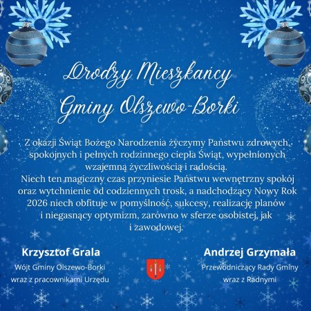 Życzenia Bożonarodzeniowe od Władz Gminy Olszewo-Borki