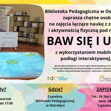 Nauka przez ruch i zabawę. Biblioteka Pedagogiczna w Ostrołęce zaprasza na zajęcia z interaktywną podłogą