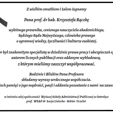 Wyższa Szkoła Administracji Publicznej w Ostrołęce żegna prof. dr hab. Krzysztofa Rączkę