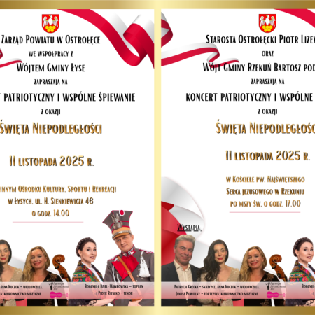 Święto Niepodległości 2025: Powiat Ostrołęcki zaprasza na uroczyste koncerty patriotyczne w Łysych i Rzekuniu