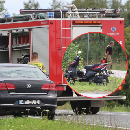 Wypadek na drodze krajowej. Sprawcą senior na skuterze [ZDJĘCIA]