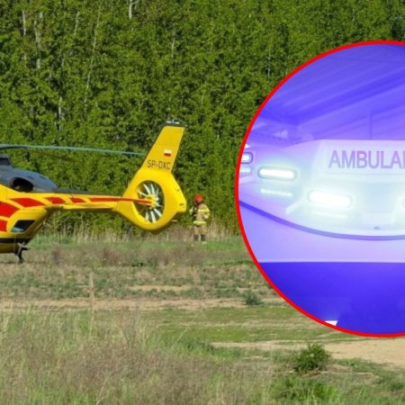 Wypadek w gminie Myszyniec. Maszyna przygniotła głowę mężczyzny. Pomoc przyleciała śmigłowcem