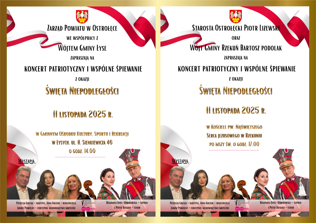 Święto Niepodległości 2025: Powiat Ostrołęcki zaprasza na uroczyste koncerty patriotyczne w Łysych i Rzekuniu