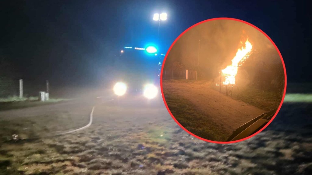 Pożar w Chudku (gm. Kadzidło). Drewniany budynek gospodarczy spłonął doszczętnie [ZDJĘCIA]