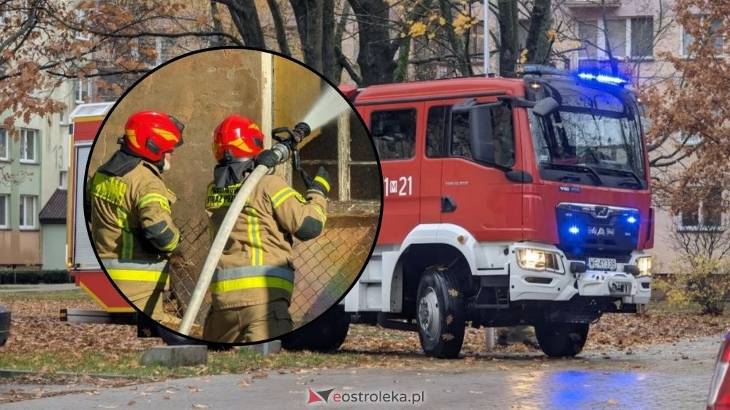 Groźny pożar w Goworowie. Ogień w kotłowni przy ul. Głowackiego – interweniowało 6 zastępów straży
