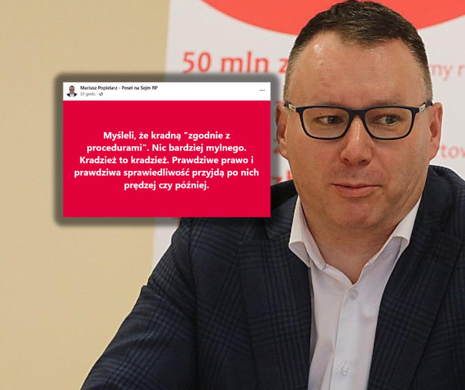 Ostry wpis posła z Ostrołęki: "Kradzież to kradzież, bez względu na procedury"