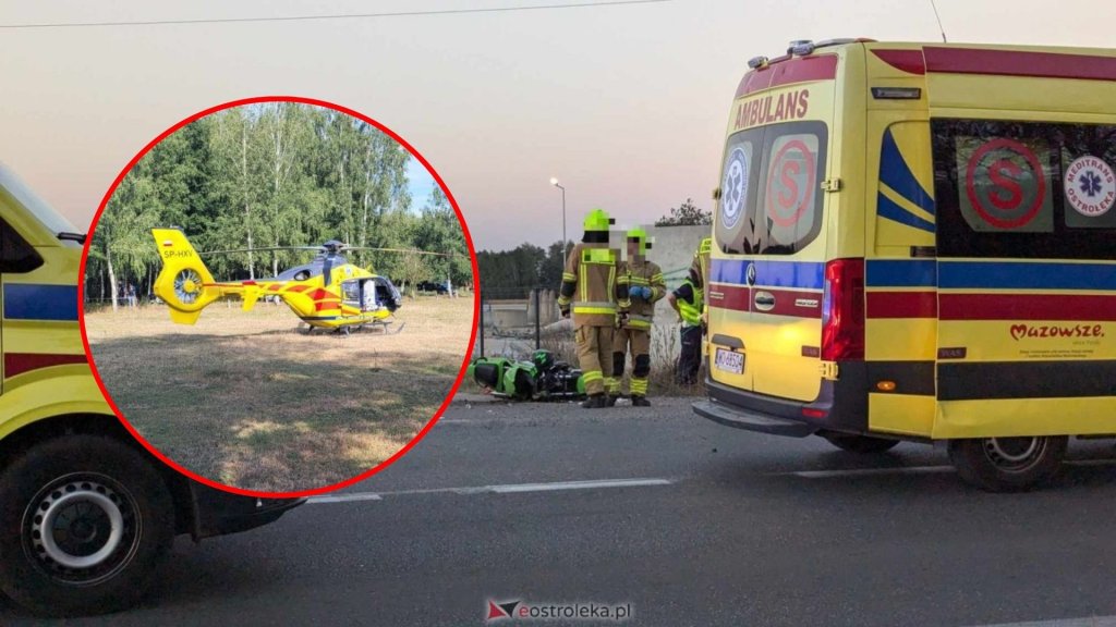 Śmigłowiec LPR zawrócony. Tajemnicze zachowanie motocyklisty po wypadku w Łysych [ZDJĘCIA]