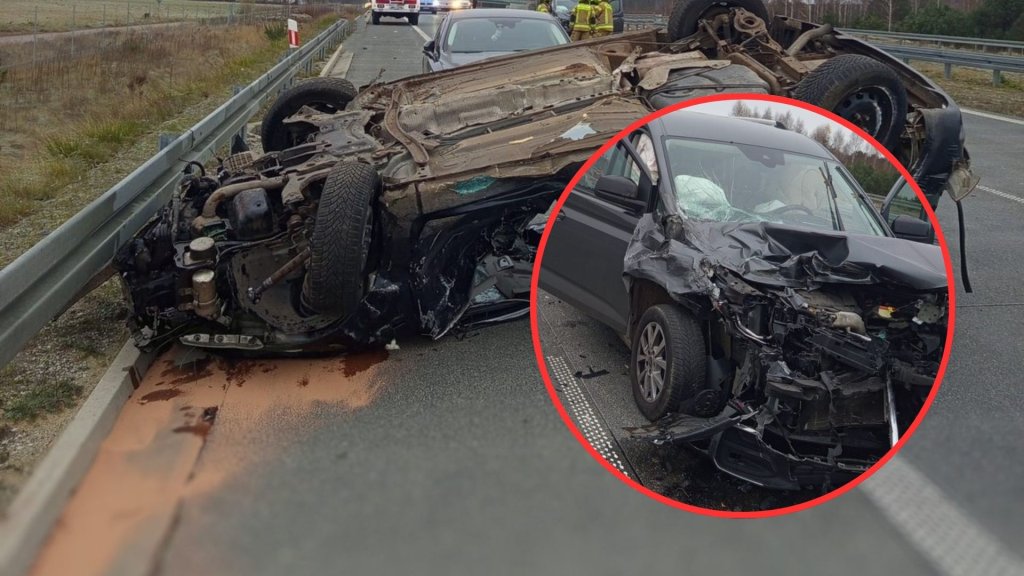 Groźny wypadek na S8. Dachowanie i zderzenie trzech fordów [ZDJĘCIA]