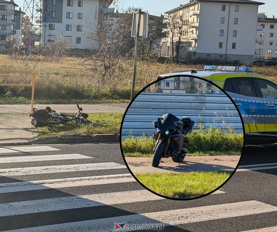 Poważny wypadek w Ostrołęce! Zderzenie motocyklisty z rowerzystą na Alei Jana Pawła II [ZDJĘCIA]