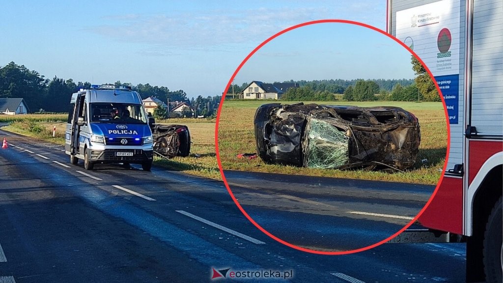 Groźny wypadek w gminie Lelis. Samochód dachował na łuku drogi [ZDJĘCIA]