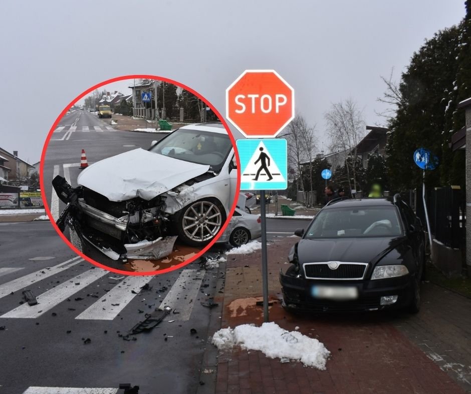 Zignorowała znak STOP i wjechała w Audi. Poważny wypadek, ranni i spore zniszczenia [ZDJĘCIA]