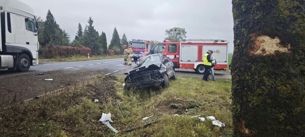 Uderzył hyundaiem w drzewo na DK57. 40-latek trafił do szpitala