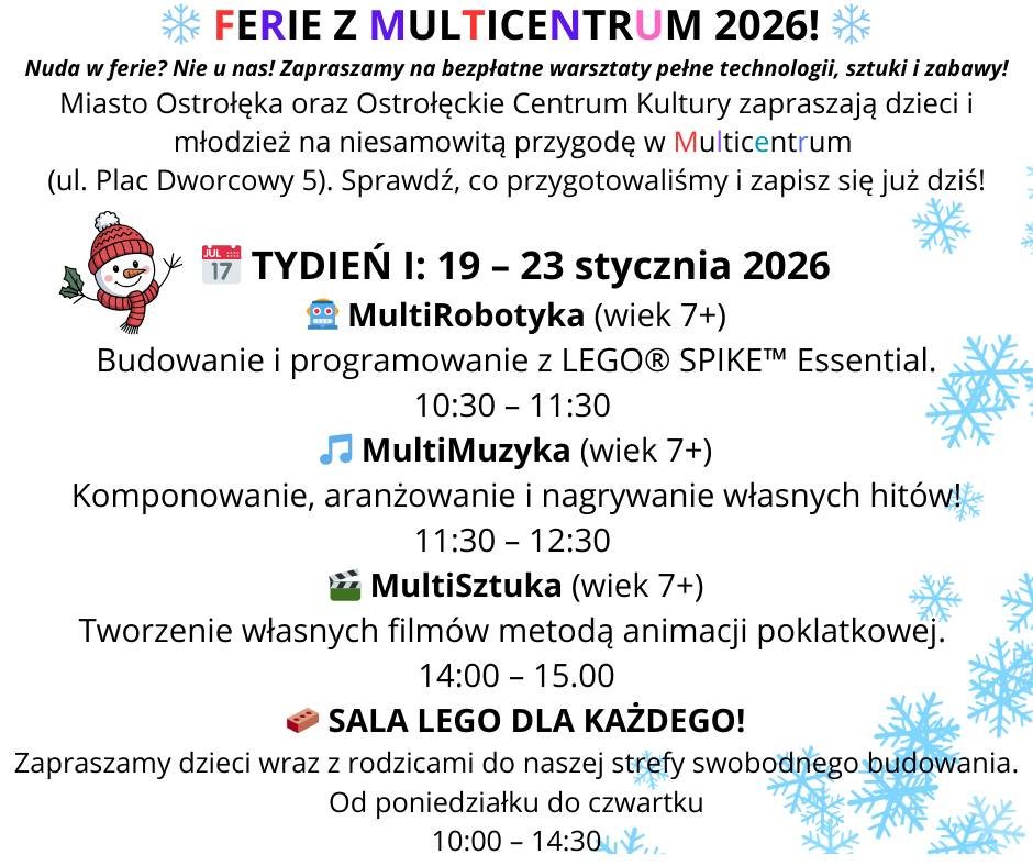 Bezpłatne ferie w Multicentrum! Technologia, roboty i klocki LEGO dla dzieci. Sprawdź harmonogram!