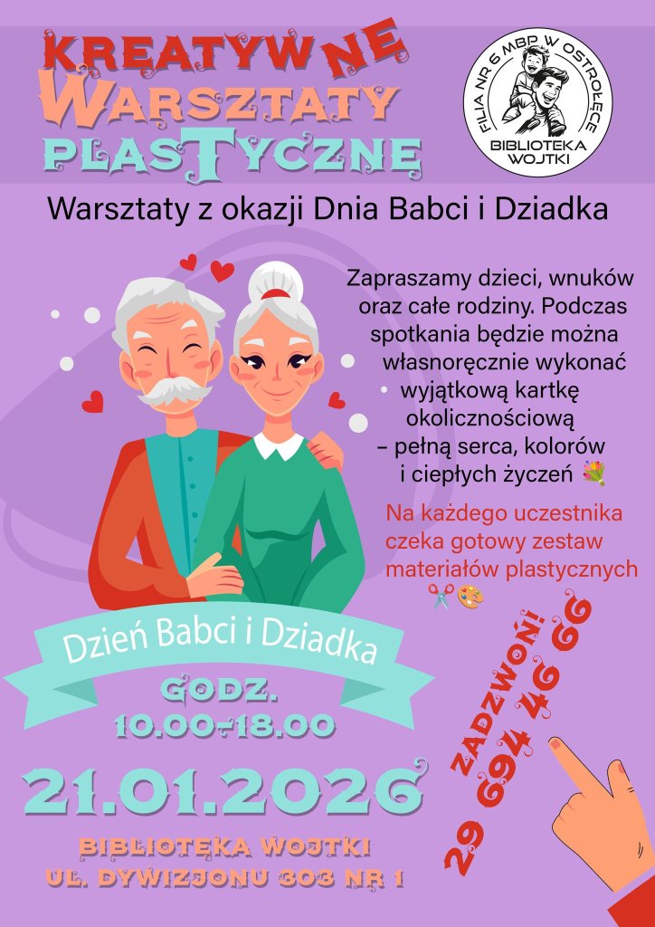 Biblioteka Wojtki zaprasza na warsztaty plastyczne z okazji Dnia Babci i Dziadka!