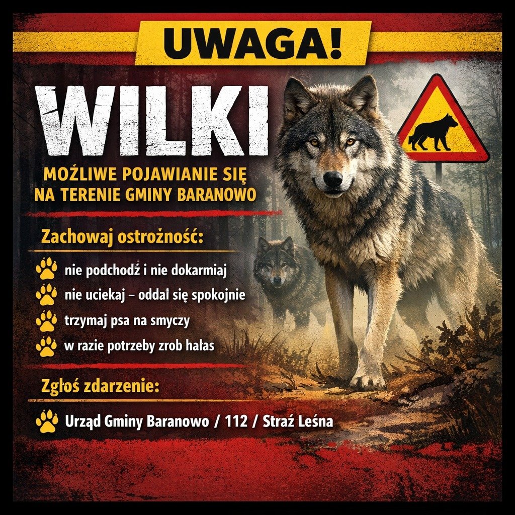 PILNE: Wilki w gminie Baranowo. Wójt wydaje oficjalne ostrzeżenie