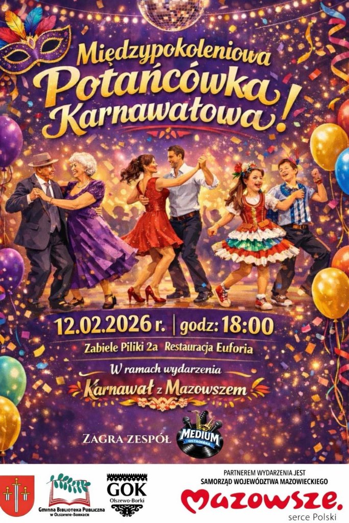 Międzypokoleniowa potańcówka karnawałowa w Zabielu Pilikach już jutro!