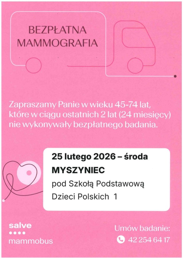 Bezpłatne badania mammograficzne w Myszyńcu. Kiedy?