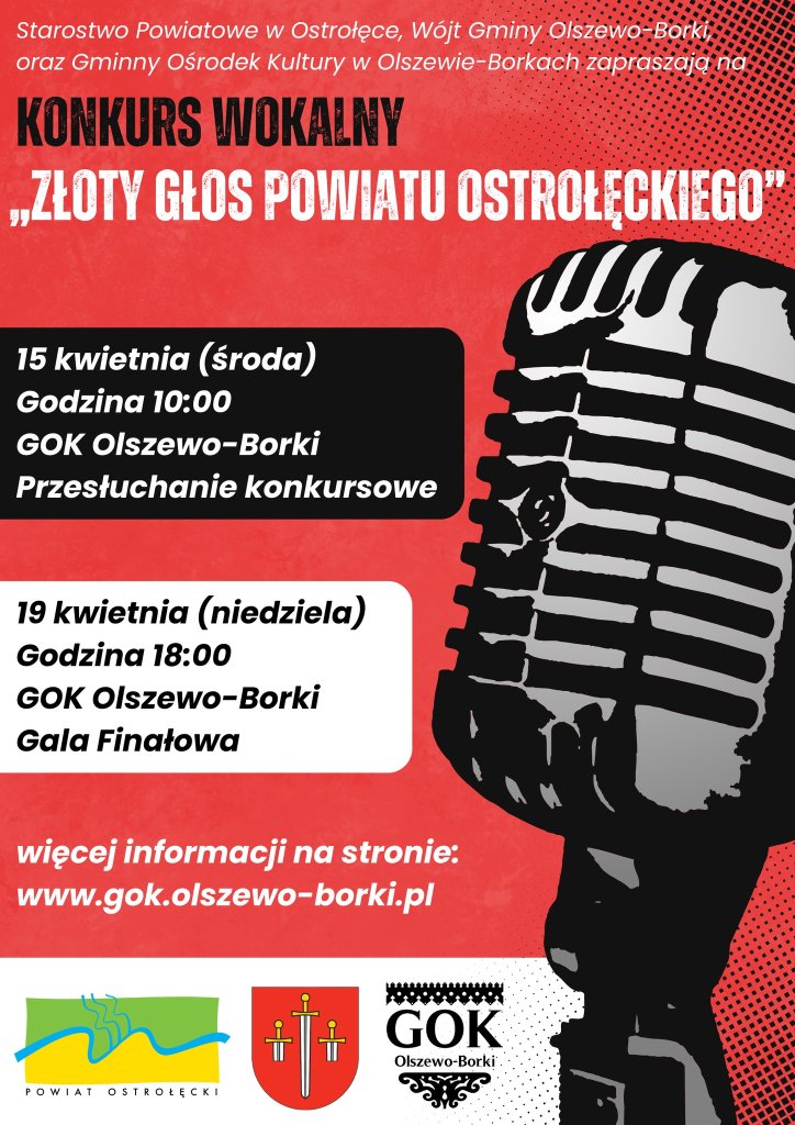 Masz talent wokalny? Wystartuj w konkursie „Złoty Głos Powiatu Ostrołęckiego”