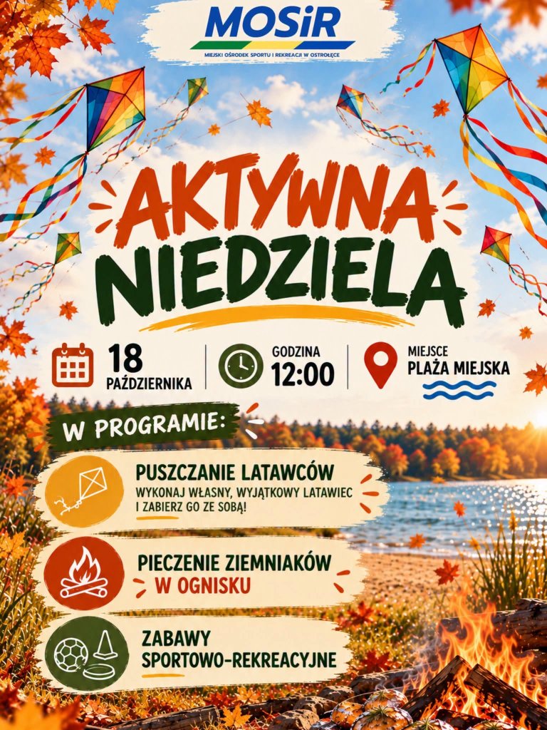 Aktywna niedziela na plaży miejskiej z MOSiR-em. Puszczanie latawców, ognisko i zabawy dla całej rodziny!