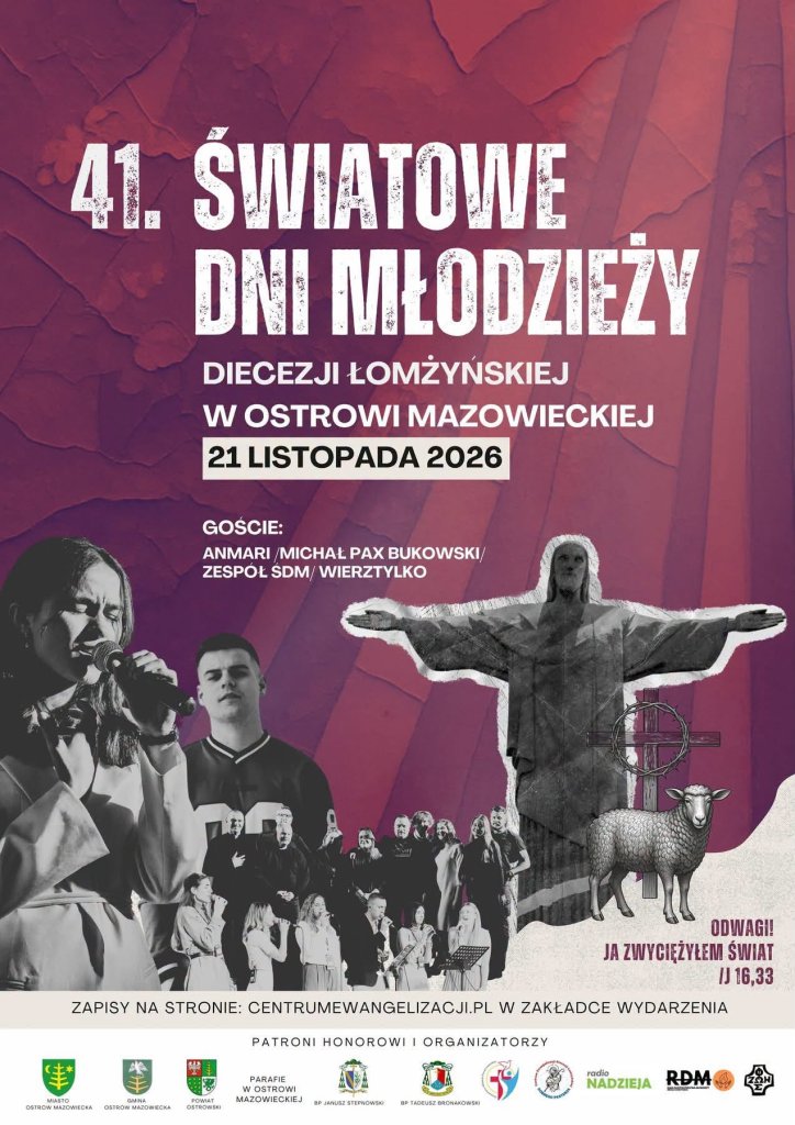 41. Światowe Dni Młodzieży Diecezji Łomżyńskiej w Ostrowi Mazowieckiej. Ruszyły zapisy!