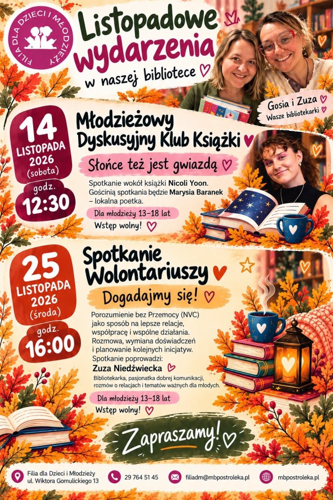 Rozmowy o emocjach i książkach. Listopadowe spotkania dla młodzieży w ostrołęckiej bibliotece!