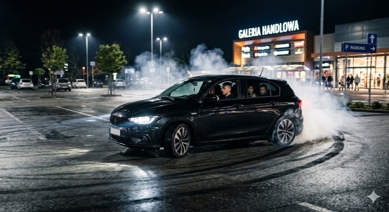 Brawura pod galerią handlową. 20-latek driftował na parkingu i stracił prawo jazdy