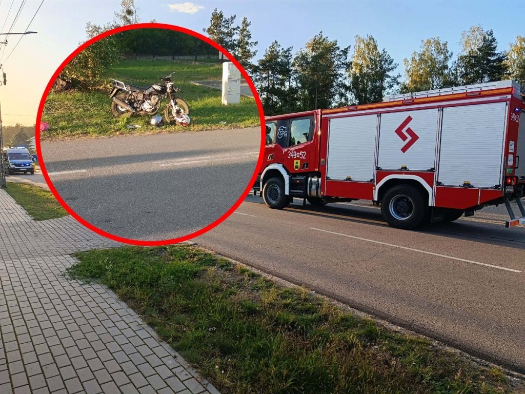 Wypadek motocyklisty w Lelisie. Ucierpiały dwie osoby [ZDJĘCIA]